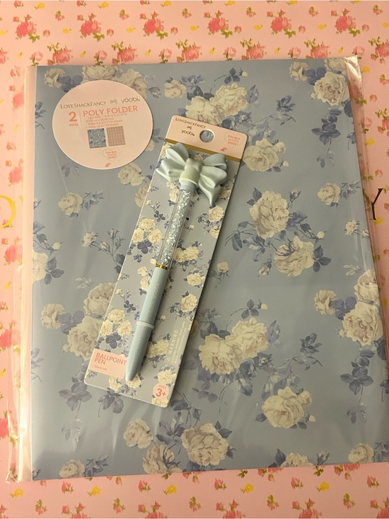 LoveShackFancy Other - LoveShackFancy NWT Floral Blue Poly Folder set with Bow Ballpoint Pen
